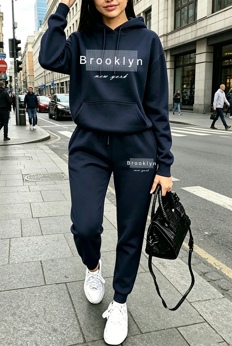 Winter Clothing For - Conjunto de Moletom Feminino com Estampa,
