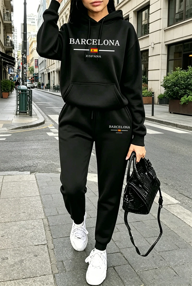 Winter Clothing For - Conjunto Esportivo Feminino Estampado, Moletom Casual