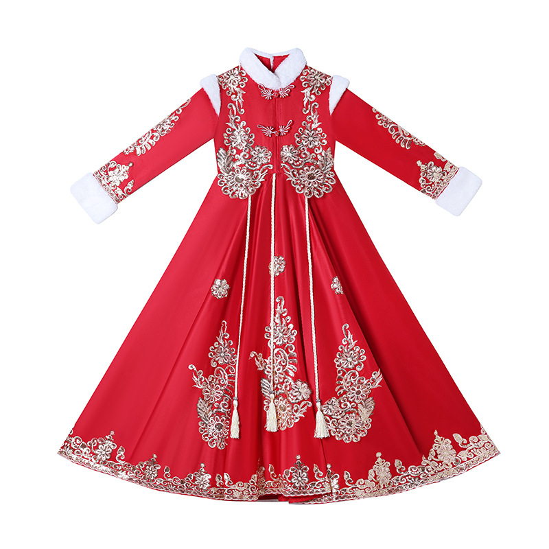 Vestido de menina flor cheongs - Winter Clothing For Kids avaliação e preço